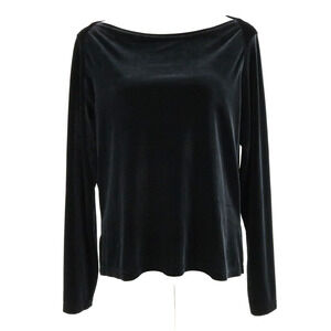 J Jill Top Womens Large Black Velour Blouse Boat Neck Dolman Sleeves Vintage